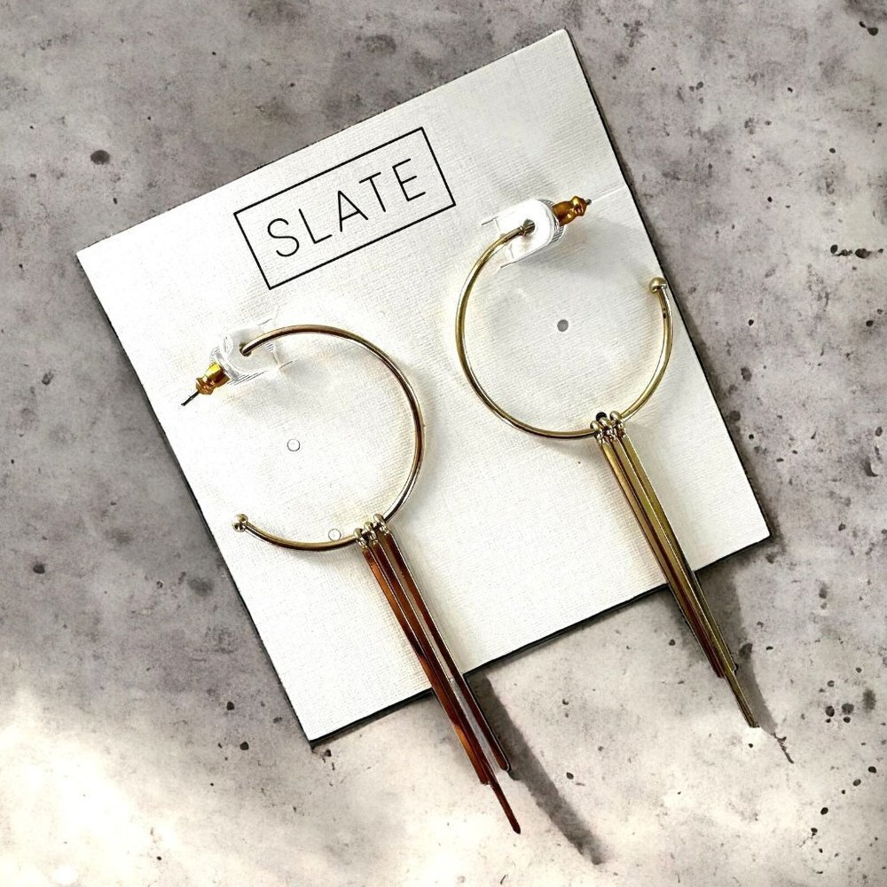 NEW Slate Gold Fringe and Hoop Earrings